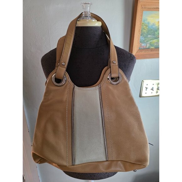 Tignanello Two-Tone Pebble Leather Tote Bag With Dual Shoulder Straps - Picture 1 of 13